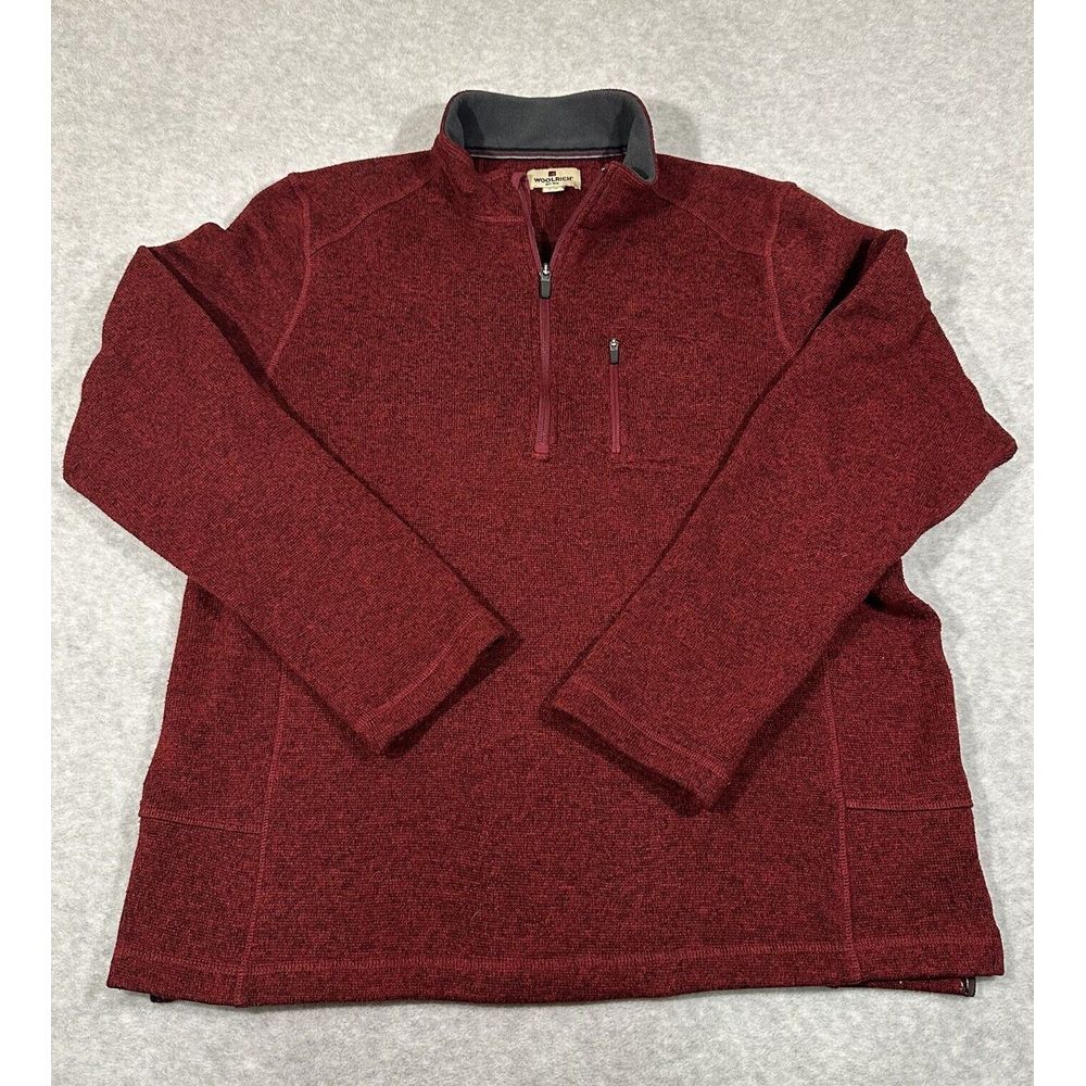 Woolrich Sweatshirt Mens XL Red Black 1/4 Zip Long Sleeve Pullover Mock Neck